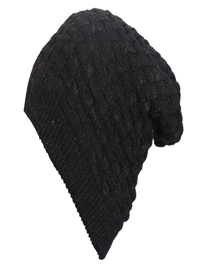 FabSeasons Acrylic Woollen Slouchy Unisex Beanie and Skull Cap with Faux Fur on The Inner Side (Black, Free Size) - Image 1