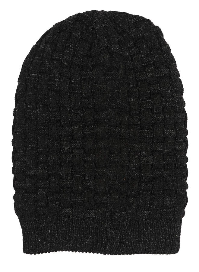 FabSeasons Acrylic Woollen Slouchy Unisex Beanie and Skull Cap with Faux Fur on The Inner Side (Black, Free Size) - Image 4