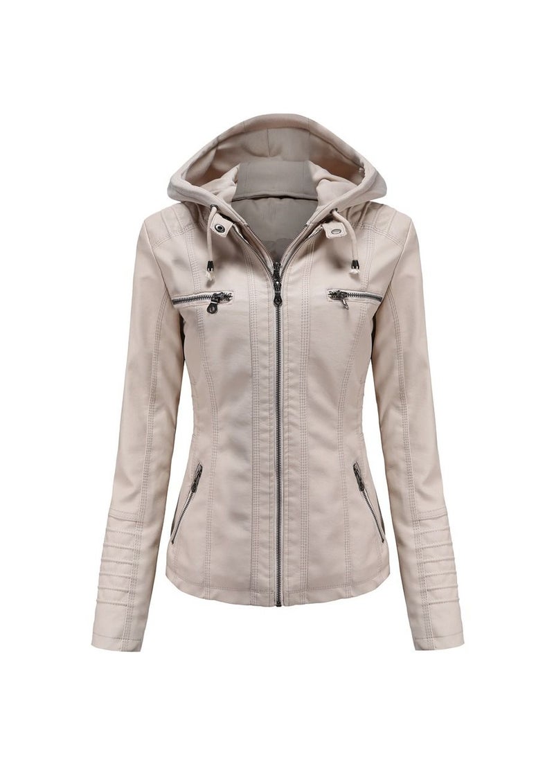 Women's Hooded Leather Jacket Two-Piece Set With Detachable Features Beige - pzsku/ZC58C741473AC0EC4E0BCZ/45/_/1691747564/b61da4a7-2646-4d29-9d43-4f6181af13ee