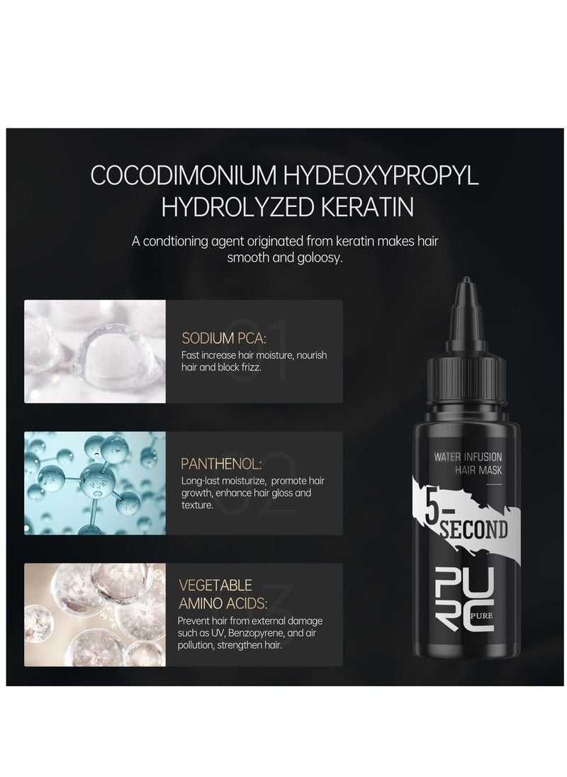 PURC - 5 Second Water Infusion Hair Mask 60ml Moisturize Dry Hair Fix Split Ends Anti-Frizz Boost Shine & Easily Absorbed Hair Mask Hair Strengthening Moisturizing & Repair Damaged Hair - Image 1