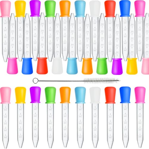 DoubleWood Liquid Droppers, 30 Pcs 5ml Medicine Droppers for Kids, Silicone Pipettes Dropper with 1 Clean Brush, Small Plastic Eye Dropper for Kids Medicine, Candy Mold, Gummy Bear, Gelatin, Oil, Crafts - Image 1