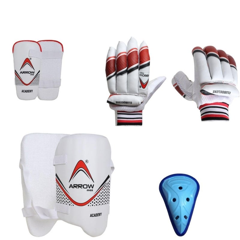Cricket Guard Kit for Men Boys Girls - 1 Pair Cricket Batting Gloves, 1 Pair Elbow Guard, 1 Pair Thigh Guard, 1 Pc Abdominal Guard Cricket Playing Set All Accessories Cricket Kit (Full)