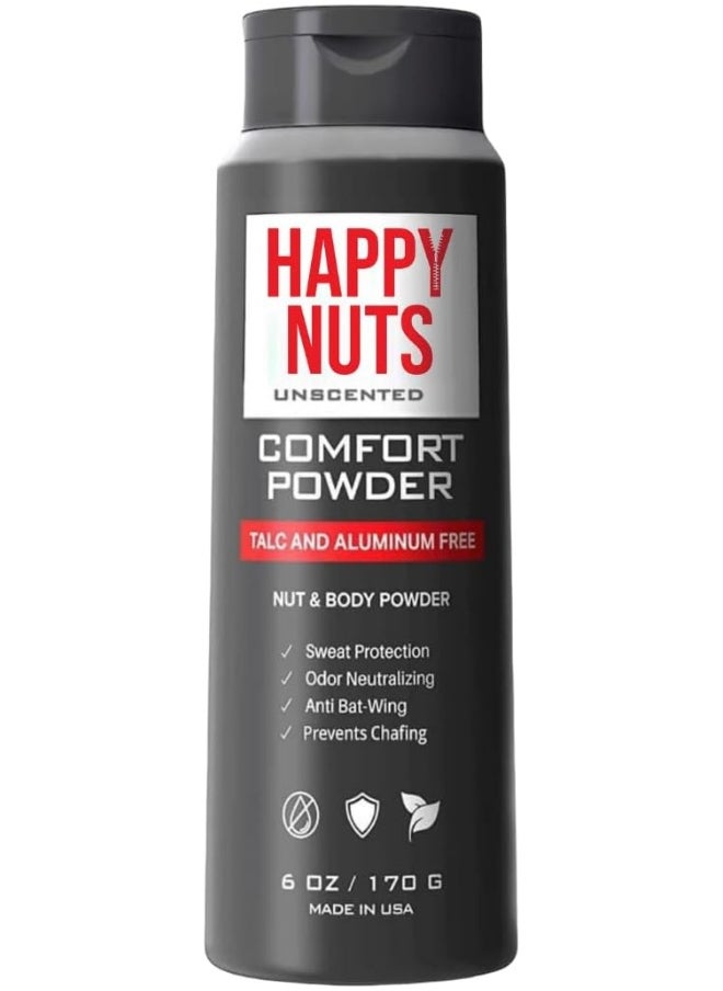 HAPPY NUTS - Comfort Powder - Anti-Chafing, Sweat Defense & Odor Control For The Groin, Feet, And Body - Body Powder For Men (Unscented, 6 Oz) - Image 1