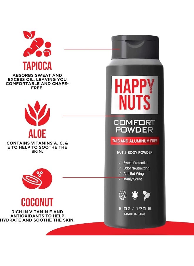 HAPPY NUTS - Comfort Powder - Anti-Chafing, Sweat Defense & Odor Control For The Groin, Feet, And Body - Body Powder For Men (Unscented, 6 Oz) - Image 1
