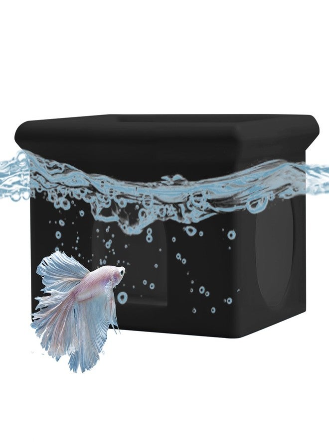 VOXGET Floating Betta Fish Hammock Cave House for Aquarium, 3D Printed Betta Shrimp Feeder & Hideout Cave Toys, Small Aquarium Feeding Ring Decor, Turtle Fish Tank Decorations Accessories -Black - Image 1