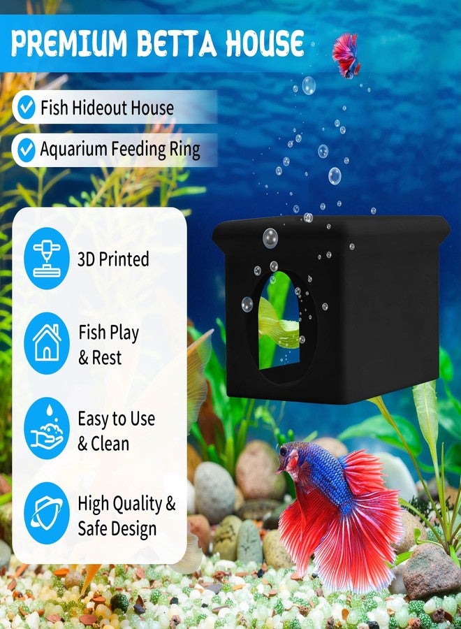 VOXGET Floating Betta Fish Hammock Cave House for Aquarium, 3D Printed Betta Shrimp Feeder & Hideout Cave Toys, Small Aquarium Feeding Ring Decor, Turtle Fish Tank Decorations Accessories -Black - Image 2
