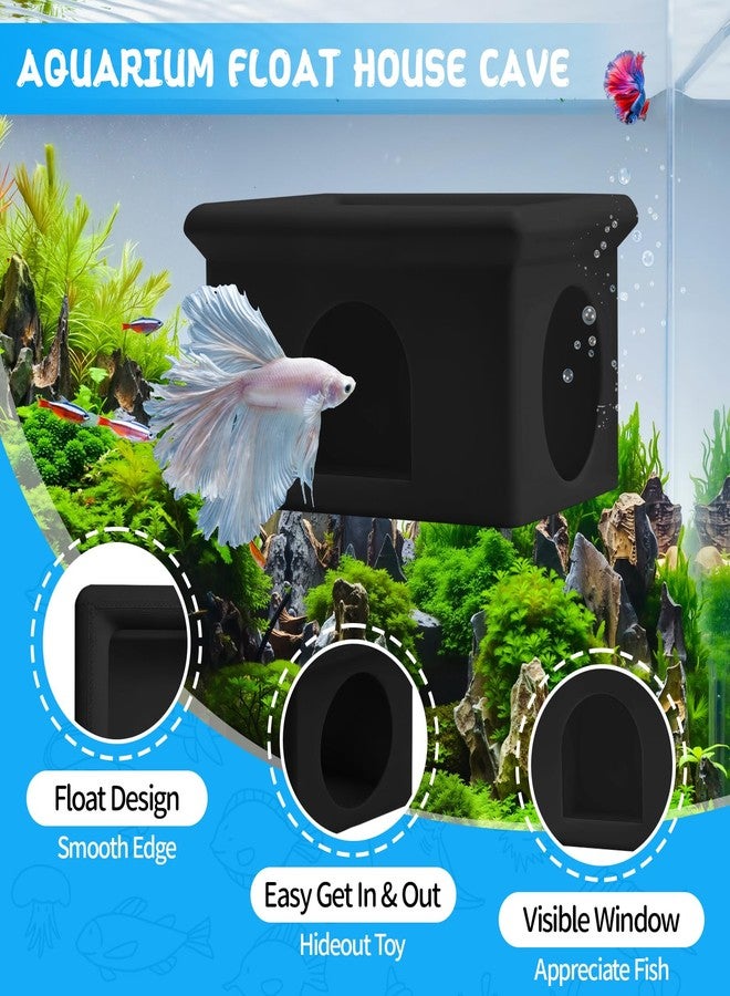 VOXGET Floating Betta Fish Hammock Cave House for Aquarium, 3D Printed Betta Shrimp Feeder & Hideout Cave Toys, Small Aquarium Feeding Ring Decor, Turtle Fish Tank Decorations Accessories -Black - Image 3