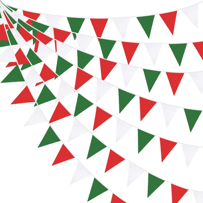 pinkblume 32Ft Red Green White Banner Party Decorations Christmas Triangle Flag Fabric Pennant Bunting Garland Streamers for Christmas Day X-mas Happy New Years Festivals Holiday Garden Hanging Decorations - Image 1