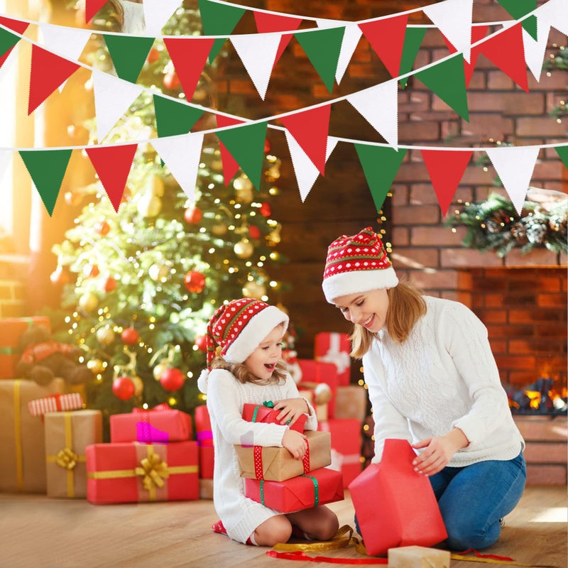 pinkblume 32Ft Red Green White Banner Party Decorations Christmas Triangle Flag Fabric Pennant Bunting Garland Streamers for Christmas Day X-mas Happy New Years Festivals Holiday Garden Hanging Decorations - Image 5