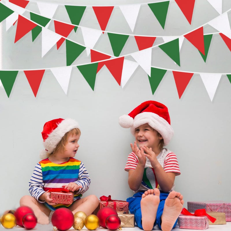 pinkblume 32Ft Red Green White Banner Party Decorations Christmas Triangle Flag Fabric Pennant Bunting Garland Streamers for Christmas Day X-mas Happy New Years Festivals Holiday Garden Hanging Decorations - Image 3