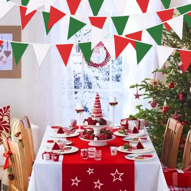 pinkblume 32Ft Red Green White Banner Party Decorations Christmas Triangle Flag Fabric Pennant Bunting Garland Streamers for Christmas Day X-mas Happy New Years Festivals Holiday Garden Hanging Decorations - Image 4