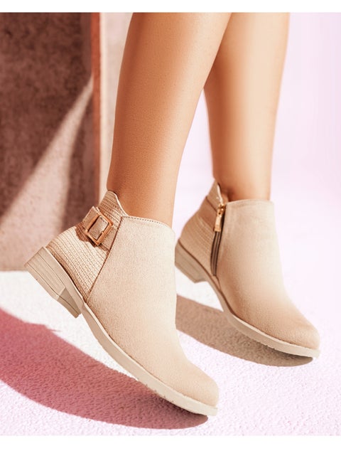 Ankle Boot Flat Suede With Zipper G-29 - Beige