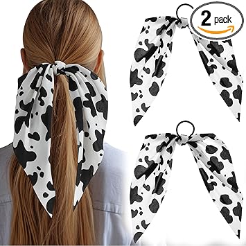 AOZUO Set of 2 Cow Print Headbands Hair Bows Girls Bow Elastic Hair Bows for Women Handmade Bandana Accessories Halloween Costume Birthday Gift - Image 1