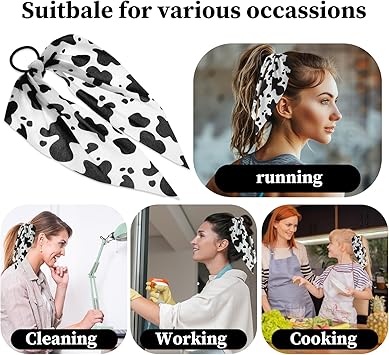 AOZUO Set of 2 Cow Print Headbands Hair Bows Girls Bow Elastic Hair Bows for Women Handmade Bandana Accessories Halloween Costume Birthday Gift - Image 5