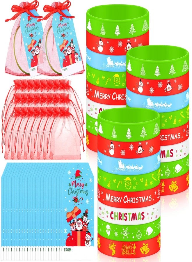 Warmshine 72 Pcs Christmas Bracelets Gifts Christmas Rubber Wristbands Xmas Bracelet Wrist Band with Label Tags Organza Bags Xmas Party Favors for Holiday Stuffers Fillers Birthday Gifts - Image 1