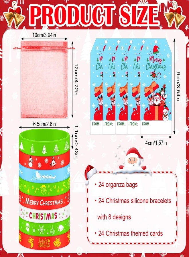 Warmshine 72 Pcs Christmas Bracelets Gifts Christmas Rubber Wristbands Xmas Bracelet Wrist Band with Label Tags Organza Bags Xmas Party Favors for Holiday Stuffers Fillers Birthday Gifts - Image 2