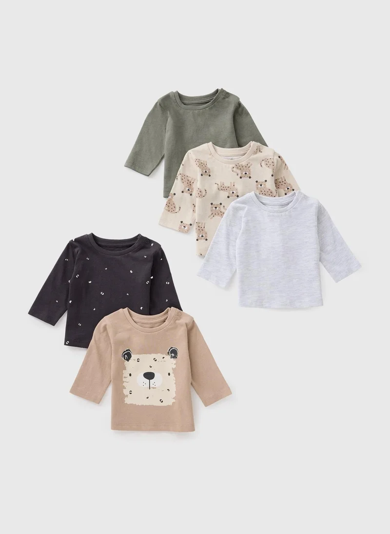 Matalan 5 Pack Baby Multicolour Animal Long Sleeve Tops