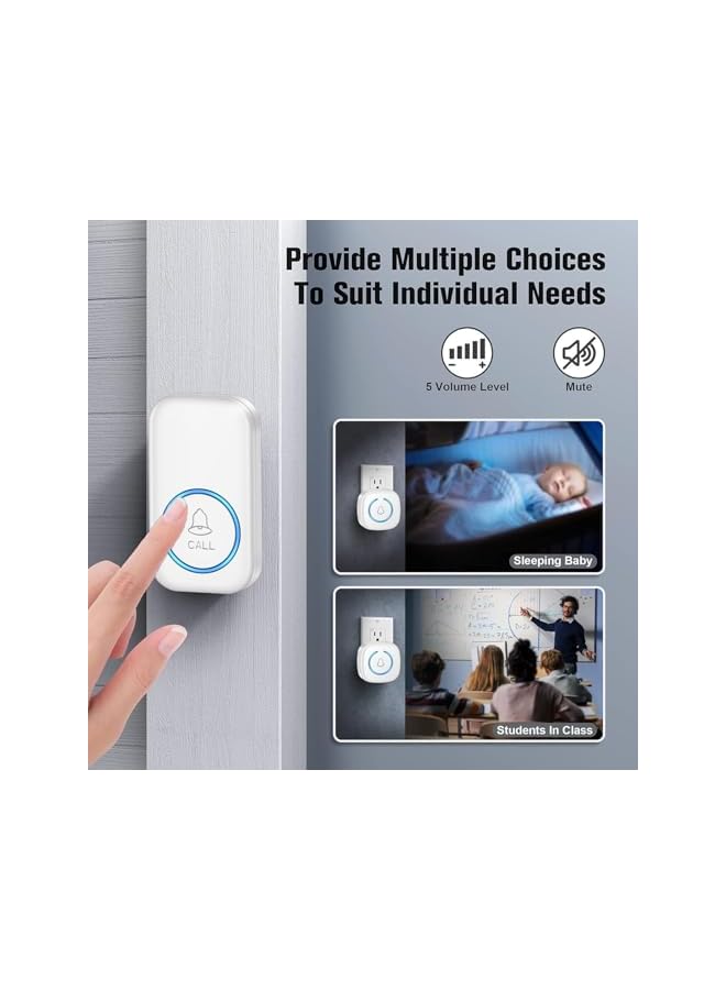 promass Wireless Doorbell, Waterproof Wireless Doorbell Kit,Waterproof Mini Doorbell 1,000ft Range 120dB Mute Mode 60 Door Chimes & Colorful LED Flashing(White） - Image 4