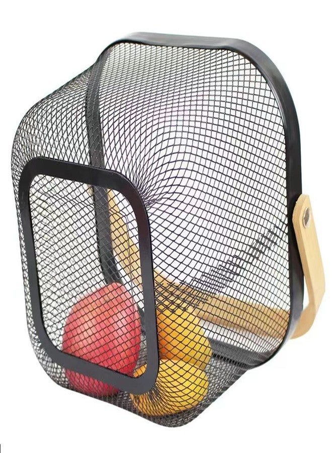 AJIODA Metal Mesh Steel Basket, Storage Organizer Basket Multi-functional Hanging Kitchen Baskets Fruit Basket Bin with Bamboo Handle for Kitchen Bathroom Picnic Shopping Decor Cabinet Home, Black - Image 3