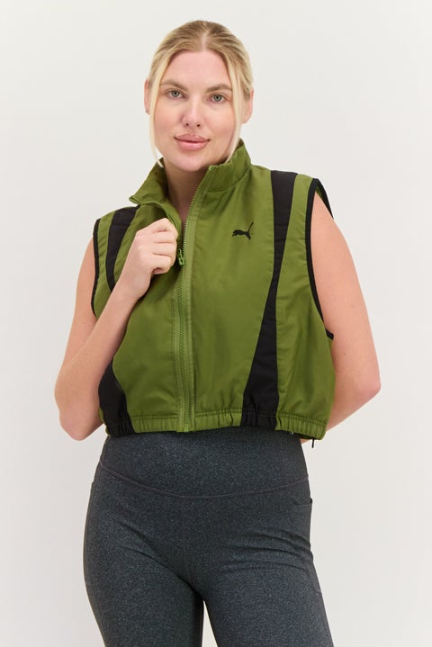 Women Sportswear Fit Training Jacket Vest, Olive