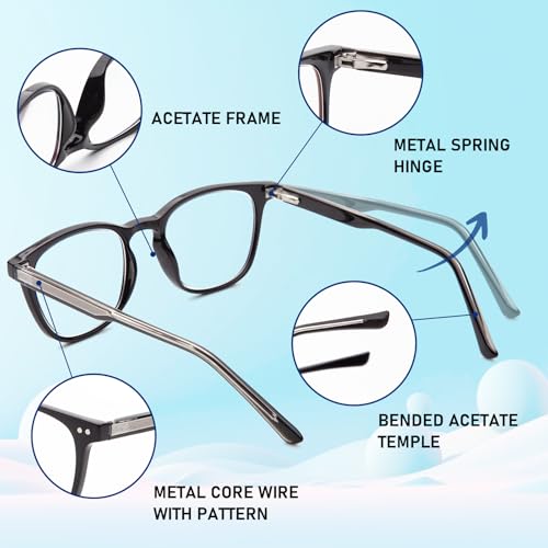 DEHOTRE Progressive Multifocus Reading Glasses Men No Line Bifocal Transition Readers with Metal Core Wire Acetate Frame/Temple Mid-Near Range 3ft Spring Hinge Black 1.25 - Image 3