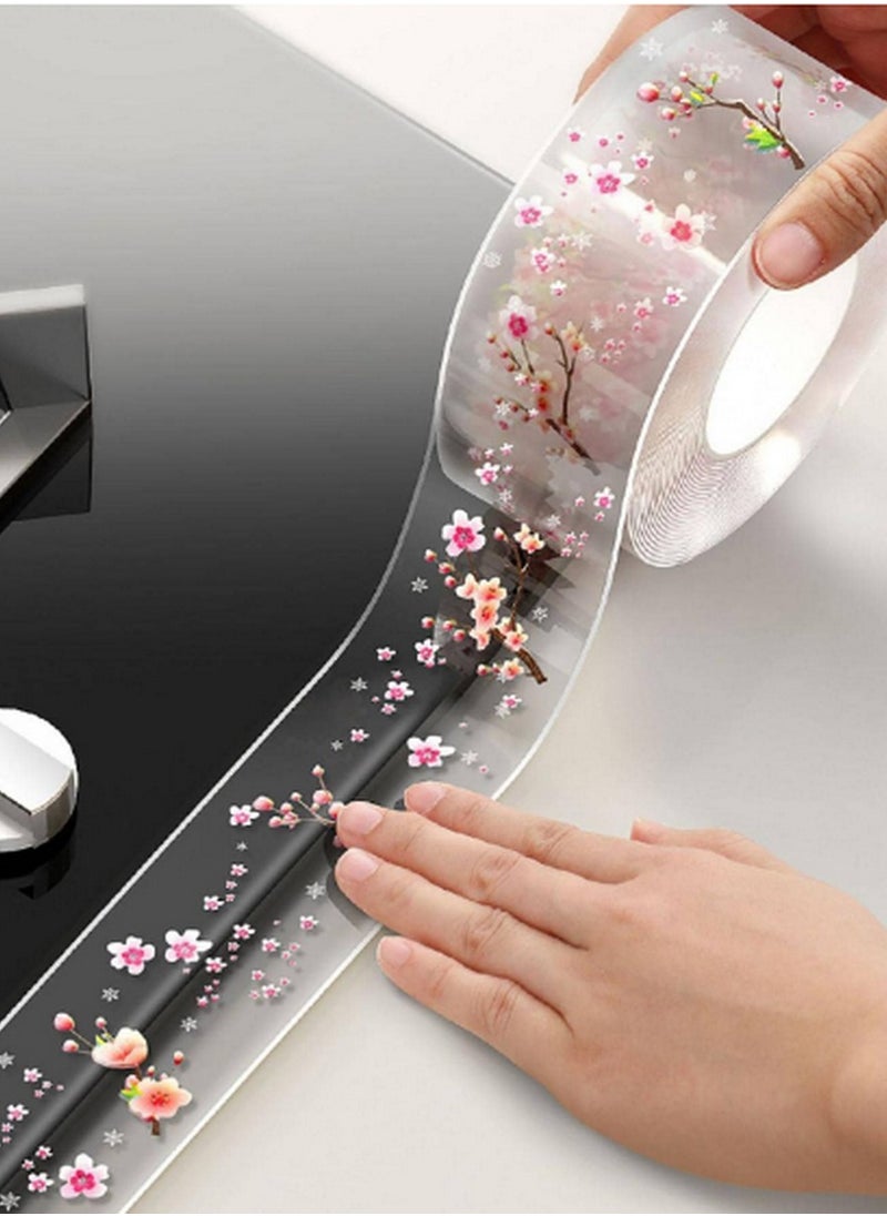 Generic Floral Decorative Tape – Transparent Adhesive Strip with Pink & White Blossom Design  - Image 1