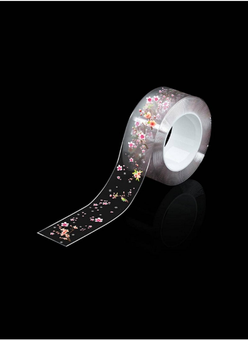 Generic Floral Decorative Tape – Transparent Adhesive Strip with Pink & White Blossom Design  - Image 2