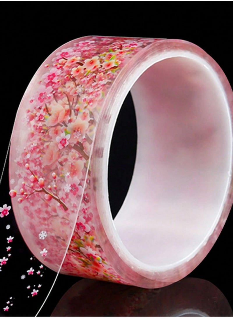 Generic Floral Decorative Tape – Transparent Adhesive Strip with Pink & White Blossom Design  - Image 3