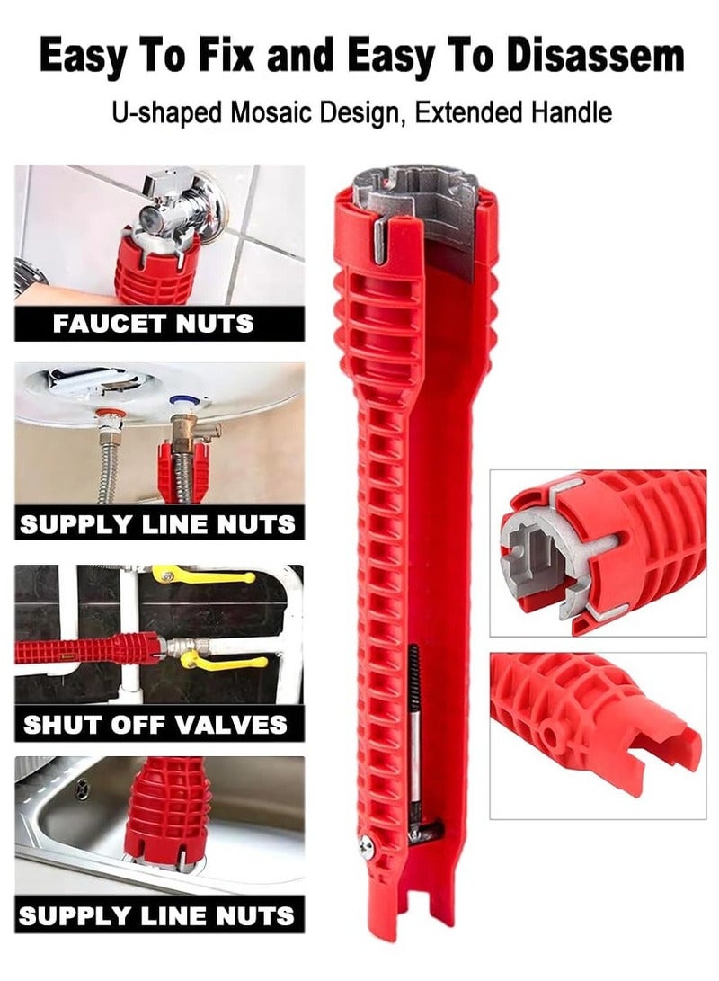 WangPangZi Mini Multifunctional Plumbing Wrench 1/3/5pcs , 8-in-1 Faucet and Sink Installer Tool with Built-In Bubble Level, Portable Emergency Anti-Slip Compact Pipe Wrench, Plumbing Repair Hand Tool for Toilet Sink Bathroom Kitchen Tight Spaces, Red - Image 1