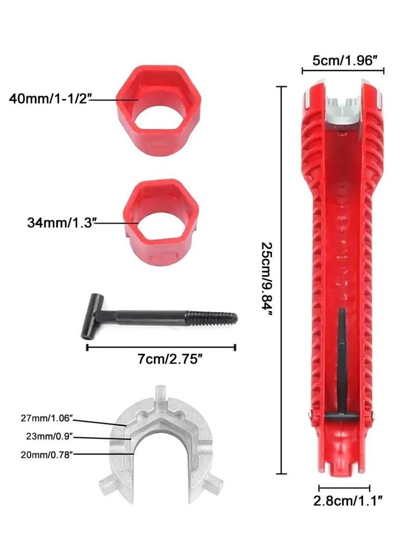 WangPangZi Mini Multifunctional Plumbing Wrench 1/3/5pcs , 8-in-1 Faucet and Sink Installer Tool with Built-In Bubble Level, Portable Emergency Anti-Slip Compact Pipe Wrench, Plumbing Repair Hand Tool for Toilet Sink Bathroom Kitchen Tight Spaces, Red - Image 2