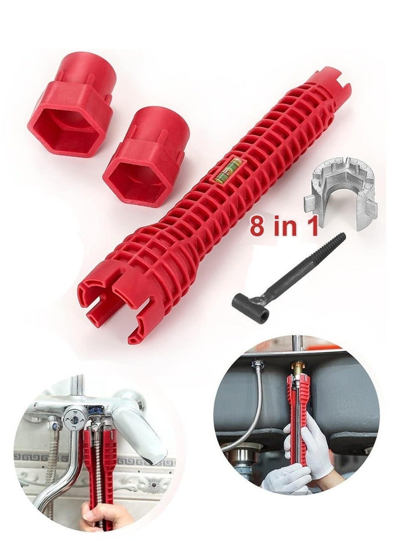 WangPangZi Mini Multifunctional Plumbing Wrench 1/3/5pcs , 8-in-1 Faucet and Sink Installer Tool with Built-In Bubble Level, Portable Emergency Anti-Slip Compact Pipe Wrench, Plumbing Repair Hand Tool for Toilet Sink Bathroom Kitchen Tight Spaces, Red - Image 4