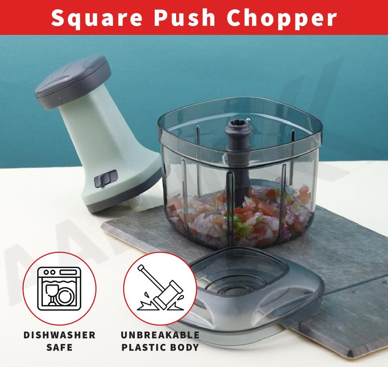 AADHIK Manual Hand Press Push Chopper with 6 Blades for Effortless Chopping Vegetables & Fruits (Assorted, 950 ml, Plastic) - Image 4