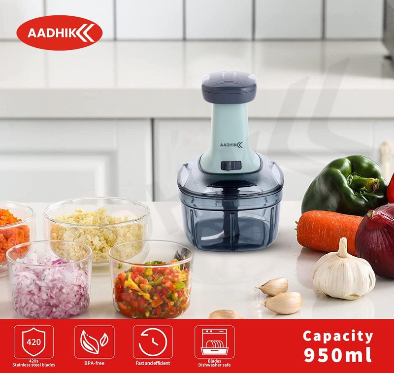 AADHIK Manual Hand Press Push Chopper with 6 Blades for Effortless Chopping Vegetables & Fruits (Assorted, 950 ml, Plastic) - Image 3