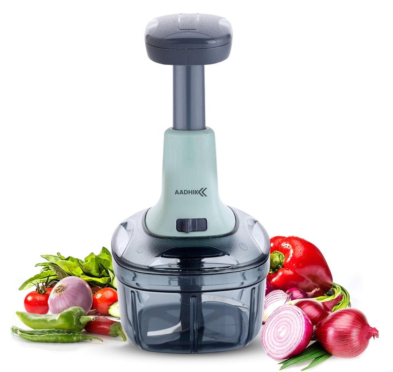 AADHIK Manual Hand Press Push Chopper with 6 Blades for Effortless Chopping Vegetables & Fruits (Assorted, 950 ml, Plastic) - Image 1