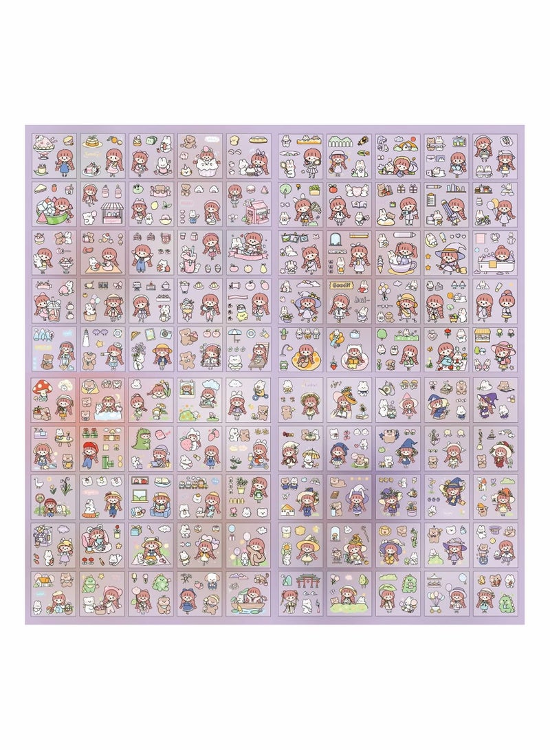 SYOSI Cartoon Stickers for Journaling, 200 Sheets Cute Girl Rabbit Bear Transparent PET Waterproof Scrapbook Korean Sticker Decal Set for Art Scrapbooking Crafts Planner Water Bottles Laptops Phone Cases - Image 5