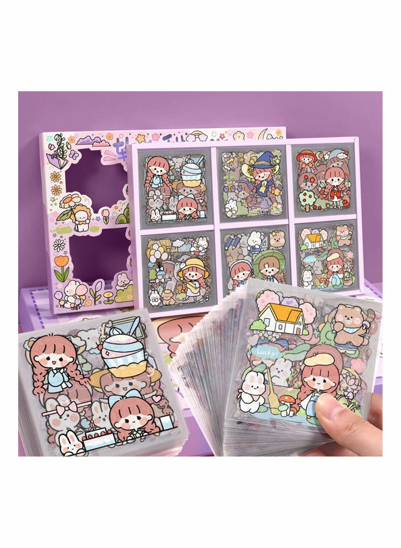 SYOSI Cartoon Stickers for Journaling, 200 Sheets Cute Girl Rabbit Bear Transparent PET Waterproof Scrapbook Korean Sticker Decal Set for Art Scrapbooking Crafts Planner Water Bottles Laptops Phone Cases - Image 3
