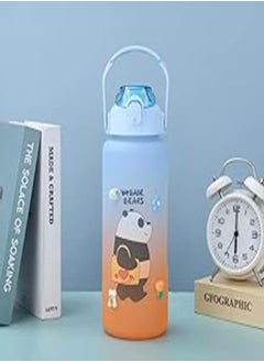 Large Capacity Graduated Cartoon Backup Cap Time Scale Reminder of Outdoor Fitness Crystal Glass Sports Water Bottle 2L - Multicolor