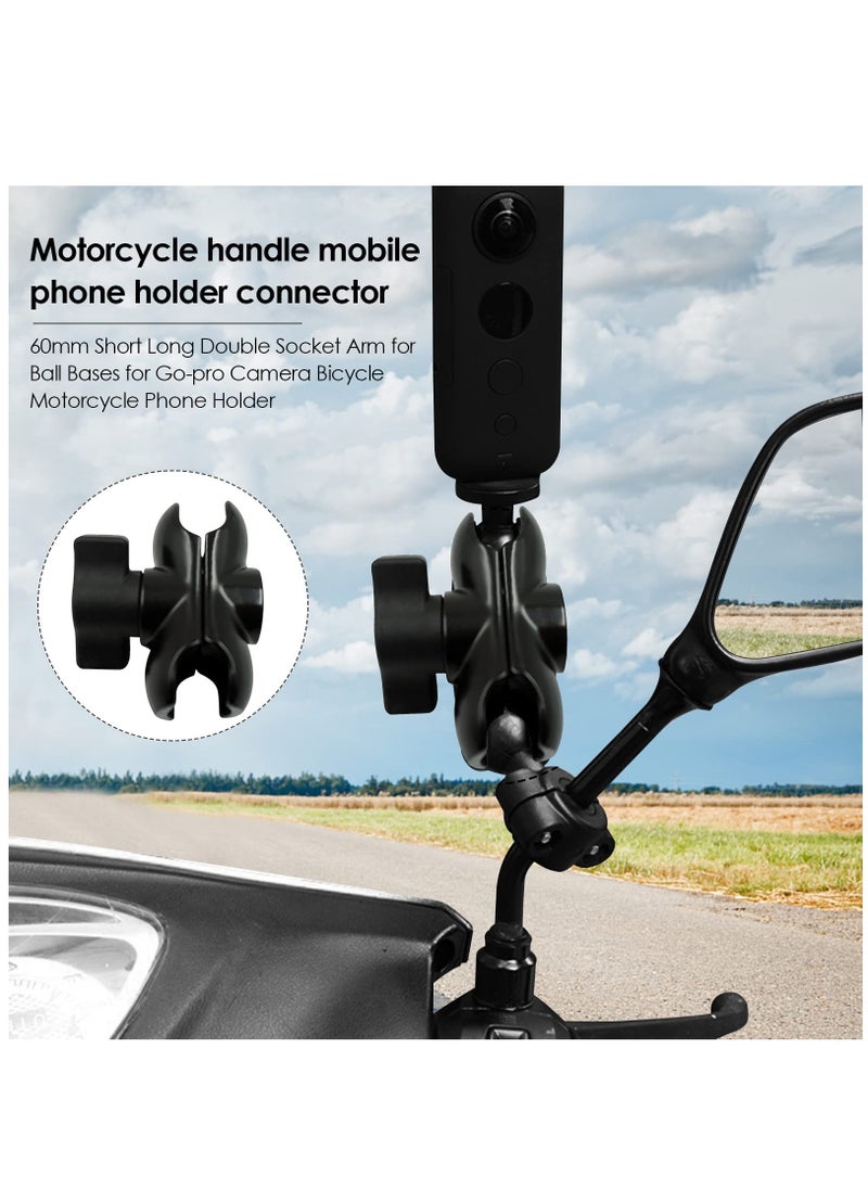 Excefore - 60mm Short Long Double Socket Arm Camera Clamp Mount For Ball Bases For Camera Bicycle Motorcycle Phone Holder, Black - Image 1
