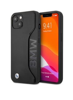 BMW Bmw Real Leather Hard Case With Card Slot Debossed Wordmark On Tone Stitchings For Iphone 13 (6.1") - Black  - Image 1