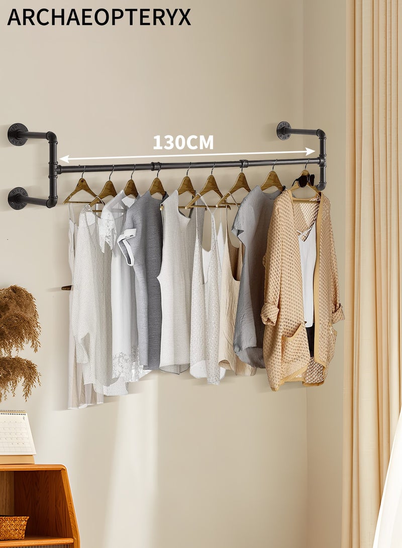 ARCHAEOPTERYX Wall Mounted Clothes Hanger Wall Hanger Industrial Pipe Hanger, Removable with 3 S-Shaped Hooks, Suitable for Clothes Storage 130CM - Image 1