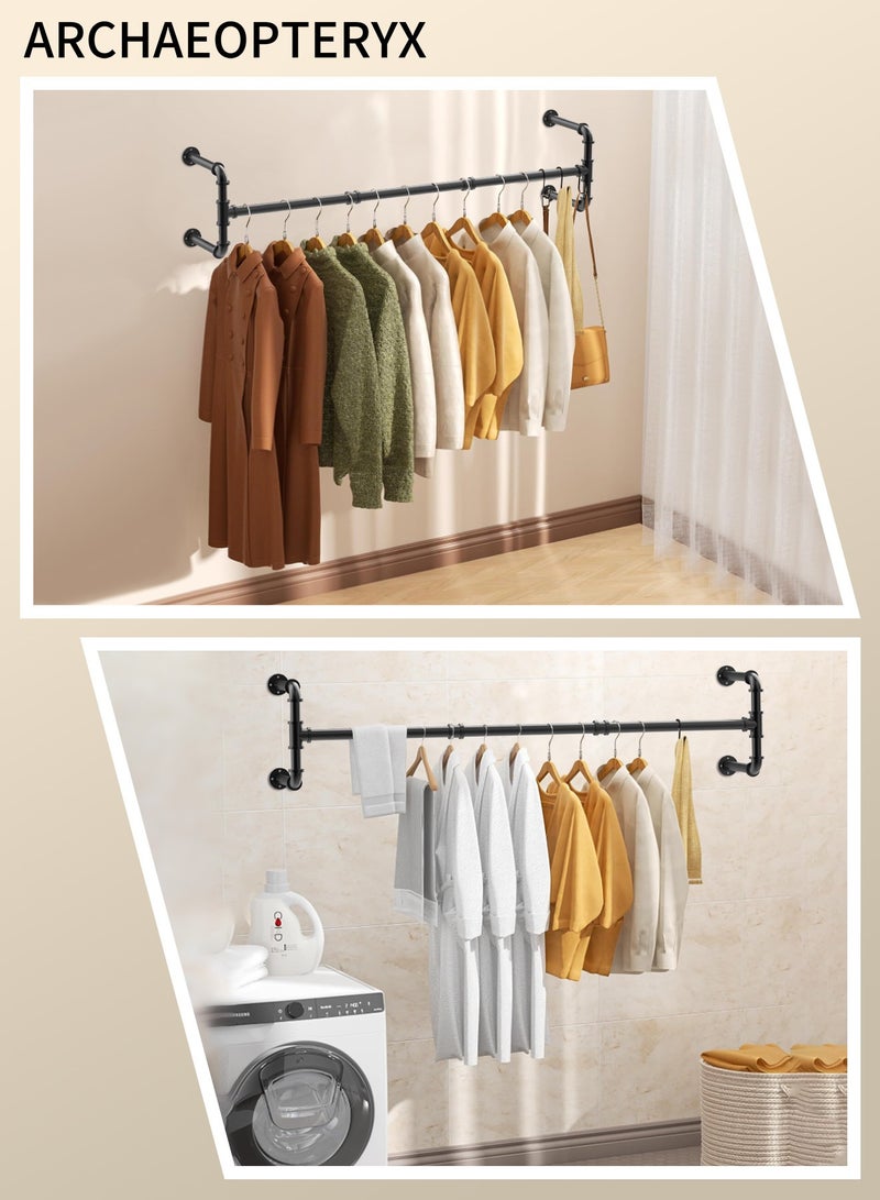 ARCHAEOPTERYX Wall Mounted Clothes Hanger Wall Hanger Industrial Pipe Hanger, Removable with 3 S-Shaped Hooks, Suitable for Clothes Storage 130CM - Image 3