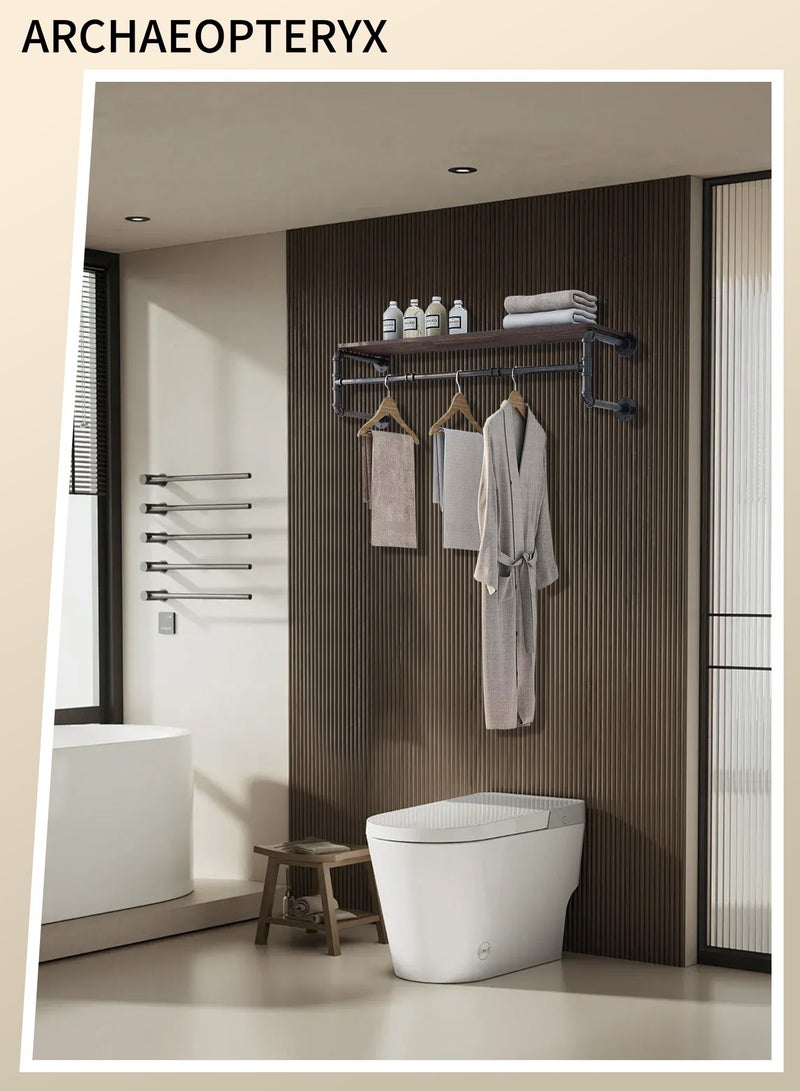 ARCHAEOPTERYX Wall Mounted Clothes Hanger Wall Hanger Industrial Pipe Hanger, Removable with 3 S-Shaped Hooks, Suitable for Clothes Storage 130CM - Image 2