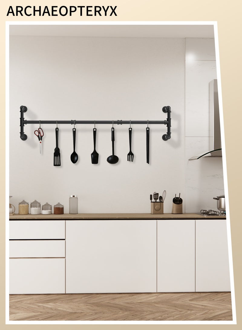 ARCHAEOPTERYX Wall Mounted Clothes Hanger Wall Hanger Industrial Pipe Hanger, Removable with 3 S-Shaped Hooks, Suitable for Clothes Storage 130CM - Image 4