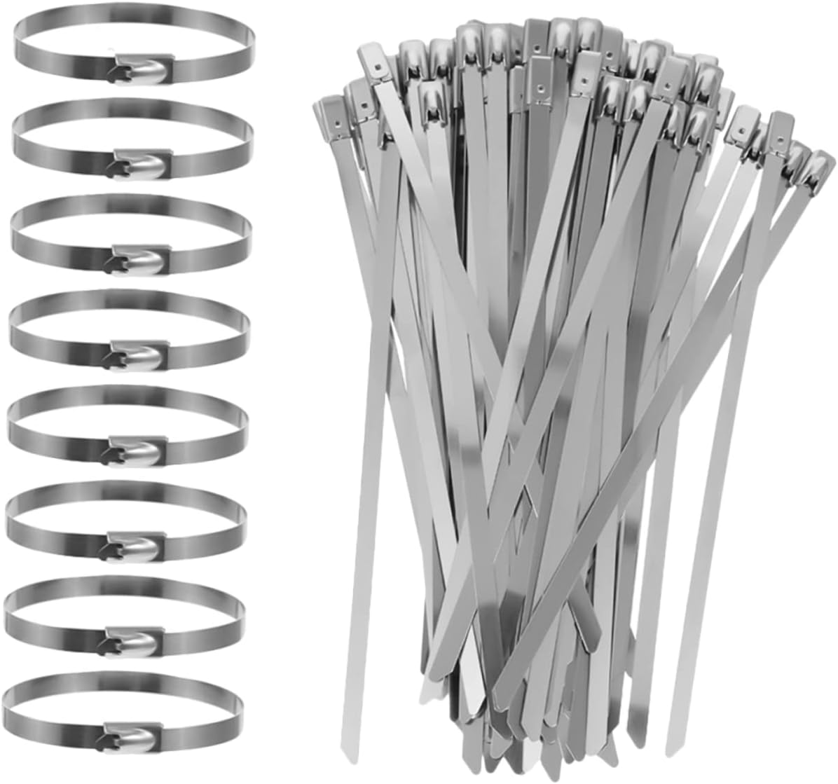 NUOBESTY 100pcs Self-locking Metal Cable Zip Ties Heavy Duty Stainless Steel Wire Tie Straps for Outdoor Indoor Wire Straps for Cord Management