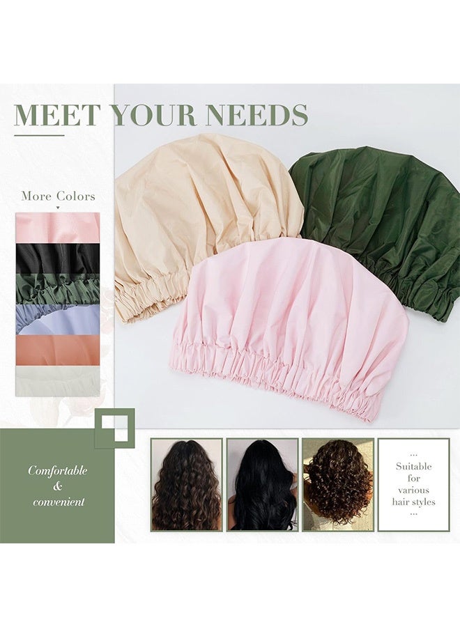 Reusable Shower Cap for Women, Large Waterproof Shower Essentials Bonnet Washable Elastic Band Bath Hair Wrap Hat for Long Hair, Braids(Pink&Black) - Image 5