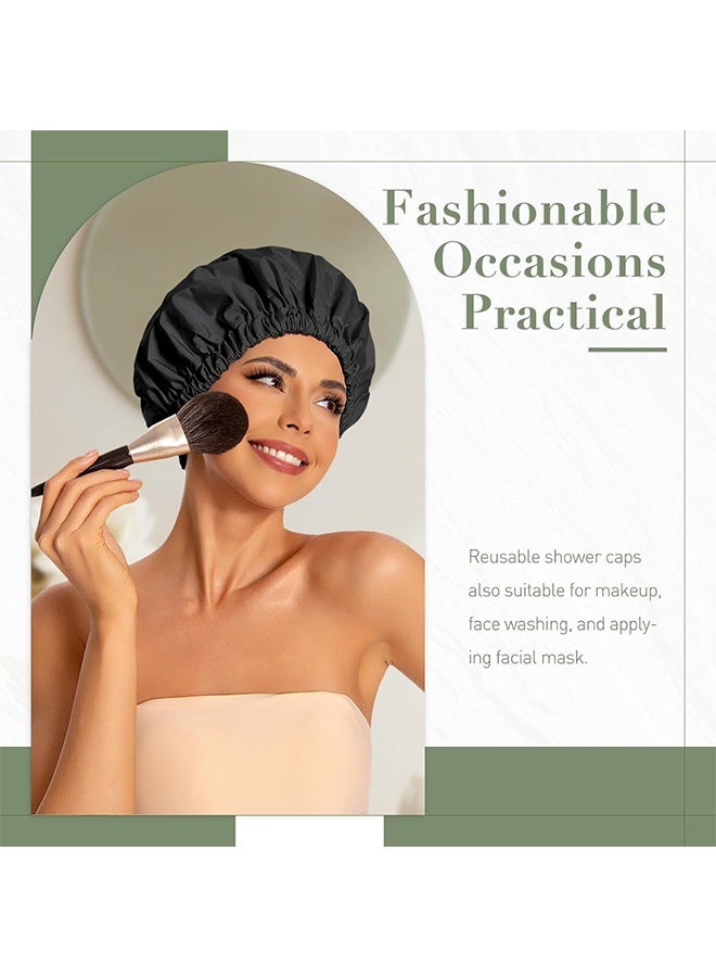 Reusable Shower Cap for Women, Large Waterproof Shower Essentials Bonnet Washable Elastic Band Bath Hair Wrap Hat for Long Hair, Braids(Pink&Black) - Image 4