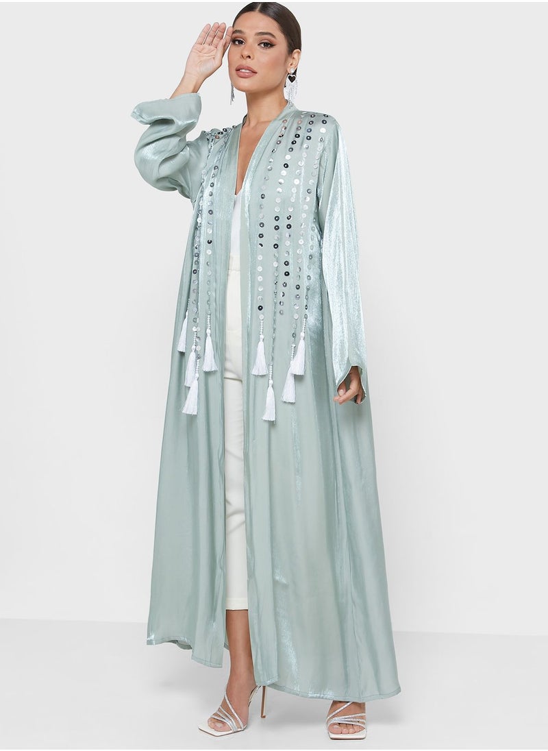 Khizana Embellished Tassle Detail Abaya With Sheila  - Image 1