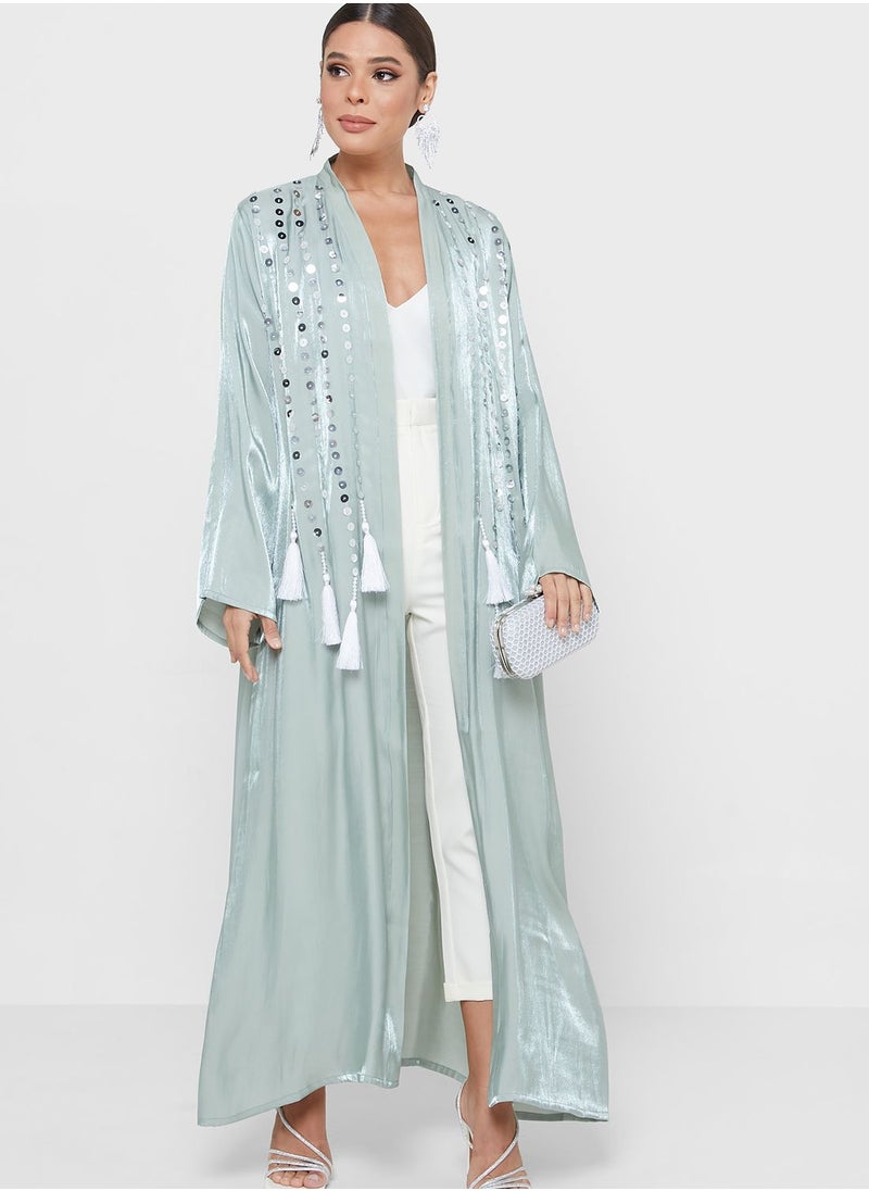Khizana Embellished Tassle Detail Abaya With Sheila  - Image 5