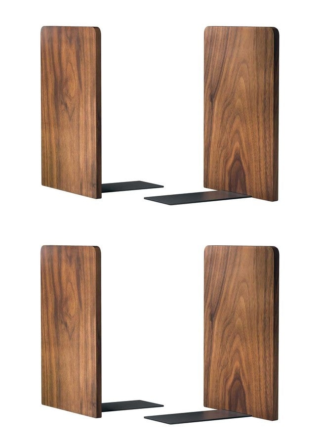 Luxdecor Large Bookend Hold Heavy Books- 7x4x5in 2 Pack Wood Bookends for Heavy Books Heavy Duty Walnut Book Ends for Men Wood Bookends for Office Desk Non-Skid - Image 1