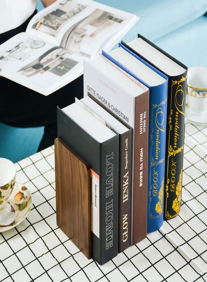 Luxdecor Large Bookend Hold Heavy Books- 7x4x5in 2 Pack Wood Bookends for Heavy Books Heavy Duty Walnut Book Ends for Men Wood Bookends for Office Desk Non-Skid - Image 4